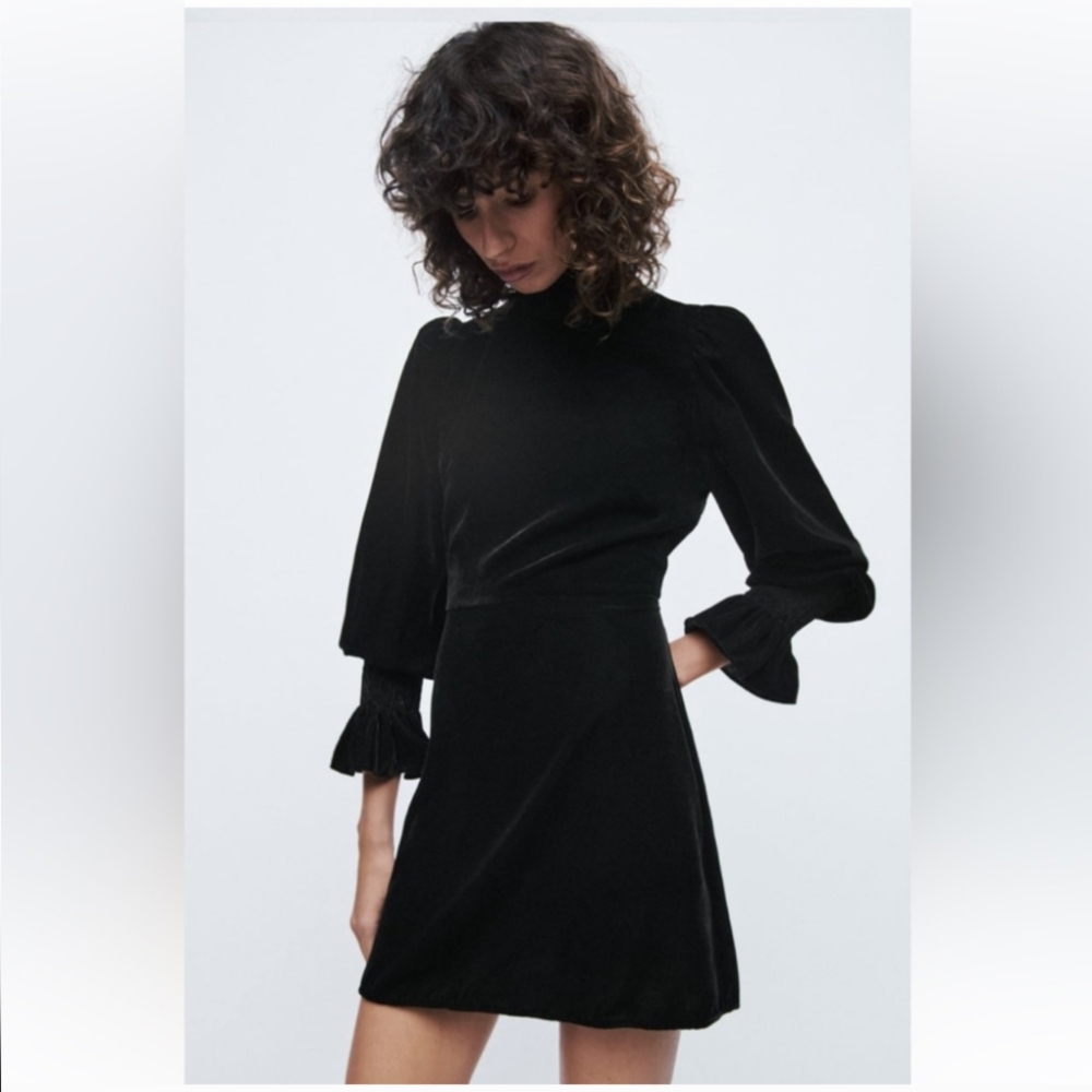 Zara Long Sleeve Velvet Mini Dress - Picture 4 of 11